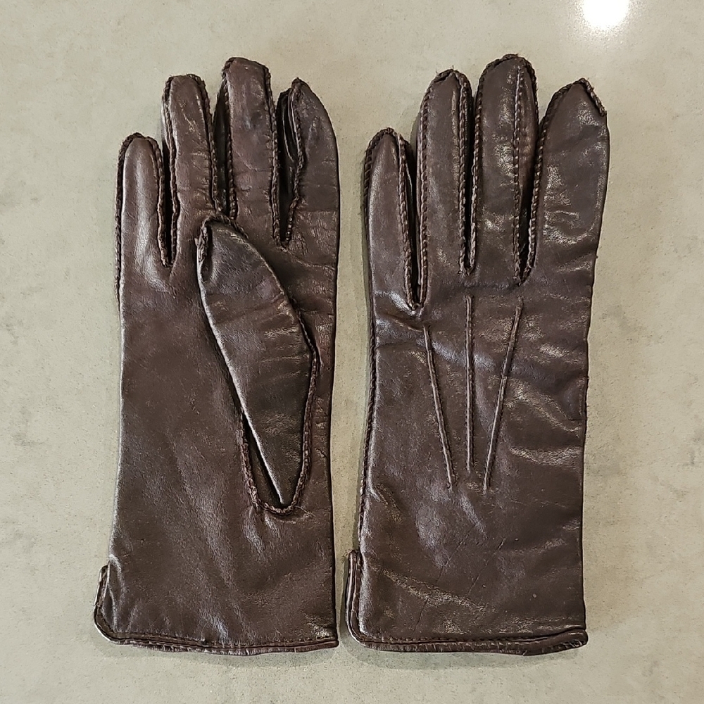 Vintage Charter Collection Brown Leather, Lined Gloves‎